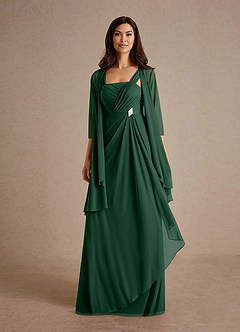 Azazie Clinton Mother of the Bride Dresses Dark Green A-Line Pleated Mesh Dress image5