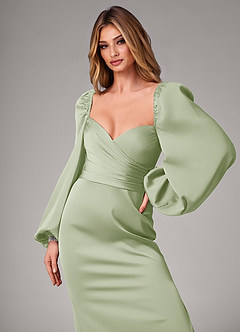 Azazie Sonata Bridesmaid Dresses Dusty Sage Sheath Long Sleeve Stretch Satin Convertible Dress image6