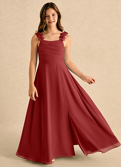 Azazie Masie Girls Formal Flower Girl Dresses Rust A-Line Pleated Chiffon Dress image3