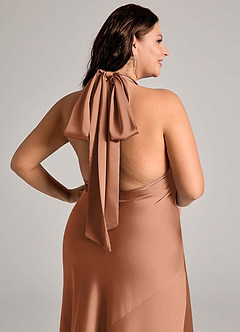 Azazie Velli Bridesmaid Dresses Bronzer Mermaid High Neck Stretch Satin Dress image11