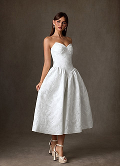 Azazie Devam Wedding Dresses Diamond White A-Line Strapless Floral Jacquard Dress image1