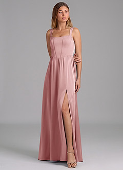 Azazie Rosaline Bridesmaid Dresses Dusty Rose A-Line Side Slit Stretch Satin Dress image4
