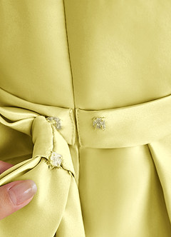 Azazie Princess Flower Girl Dresses Lemon Sorbet A-Line Pleated Matte Satin Dress image7