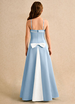 Azazie Izel Girls Formal Robe Demoiselle D'honneur Fillette Robe Trapèze en Mat Satiné Plissé Ivoire Bleu Poudré image7