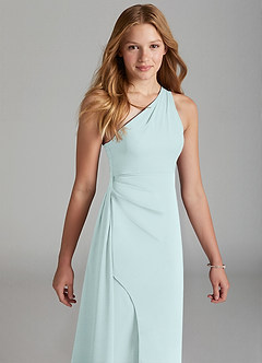Azazie Maron Junior Sea Glass A-Line Pleated Stretch Satin Dress image3