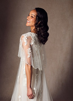 Azazie Renesmee Vestidos de novia Vestido de Blanco Diamante Nude de Tul de Corte en A con Lentejuela image6