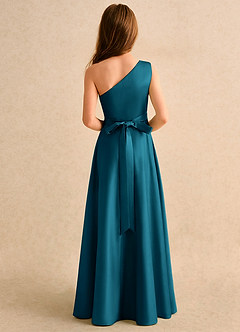 Azazie Puddles Girls Formal Abiti da Ragazza di Fiori Abito A-Line in Raso Opaco Monospalla Blu Inchiostro image3