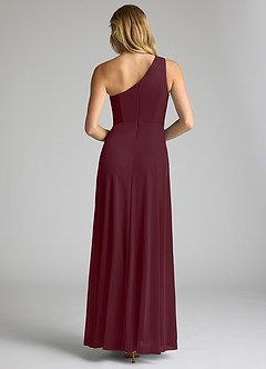 Azazie Brooke Bridesmaid Dresses Cabernet A-Line One Shoulder Mesh Dress image5