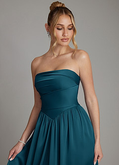 Azazie Zena Bridesmaid Dresses Ink Blue A-Line Strapless Stretch Satin Dress image3