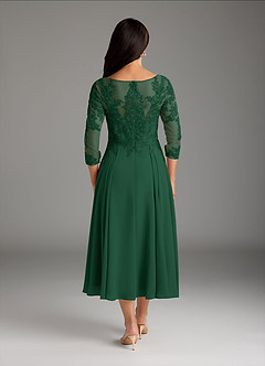 Azazie Marge vestidos de madre de la novia Vestido de Verde Oscuro de Gasa de Corte En A con Encaje redondo image3