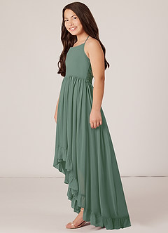 Azazie Sarafina Junior Eucalyptus A-Line Lace Chiffon Dress image4