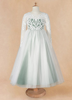 Azazie Elodie vestidos de niña de las flores Vestido de Marfil Eucalipto de Encaje de Princesa image10
