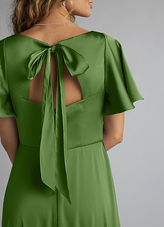 Azazie Kimber Bridesmaid Dresses Basil A-Line Ruched Stretch Satin Dress image11