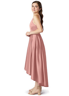 Azazie Jemima Junior A-Linie mit Taschen Stretch-Satin Kleid Rosettenrosa image3
