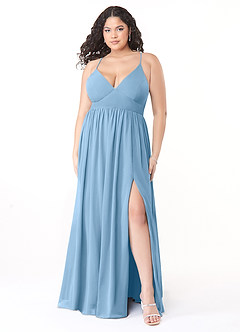 Azazie Aaida Bridesmaid Dresses Steel Blue A-Line Corset Chiffon Dress image7