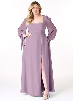 Azazie Leonia Bridesmaid Dresses Wisteria A-Line Long Sleeve Chiffon Dress image11