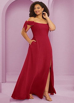 Barbie ♥ Azazie Bridesmaid Dresses Scarlet A-Line Off the Shoulder Chiffon Convertible Dress image12