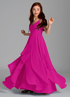 Azazie Karan Junior Abito A-Line in Chiffon Fucsia image5