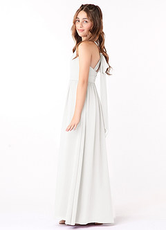 Azazie Jaylah Junior White A-Line Ruched Chiffon Dress image3