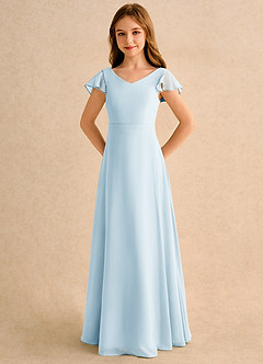 Azazie Nari Girls Formal Abiti da Ragazza di Fiori Abito A-Line in Chiffon Con Maniche Azzurro image6