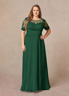 Azazie Raissa Mother of the Bride Dresses Dark Green A-Line Lace Chiffon Dress image9