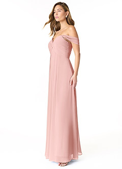 Azazie Kaitlynn Vestidos de madrinha de casamento Vestido Pó Rosa de Chiffon de Império com Ruched image4