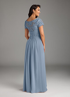 Azazie Dunja Mother of the Bride Dresses Dusty Blue A-Line V-Neck Lace Chiffon Dress image4