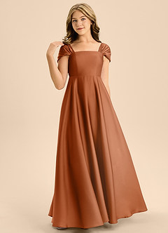 Azazie Rowena Junior Copper A-Line Bow Stretch Satin Dress image4