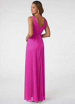 Azazie Tanicia Bridesmaid Dresses Fuchsia A-Line V-Neck Pleated Mesh Dress image8