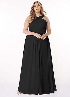 Azazie Kaleigh Bridesmaid Dresses Black A-Line Pleated Chiffon Dress image7