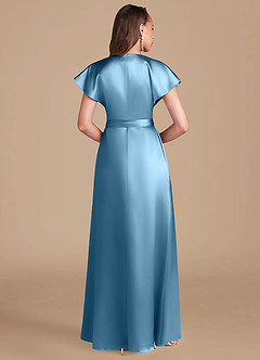 Azazie Nico Bridesmaid Dresses Steel Blue A-Line Pleated Metallic Satin Dress image4