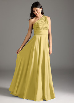 Azazie Charlize Jurken voor bruidsmeisjes Jurk van Stretch Satijn met A-lijn One-shoulder Kanarie image2
