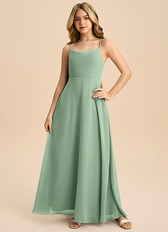 Azazie Shale Junior Matcha A-Line Bow Chiffon Dress image3