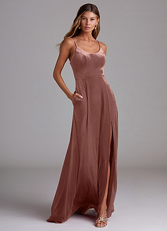 Azazie Moira Bridesmaid Dresses Rustic Rose A-Line with Pockets Velvet Dress image1