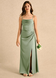 Azazie Lexy Girls Formal Flower Girl Klänningar Klänning A-Line i Stretch Satin Plisserad image5