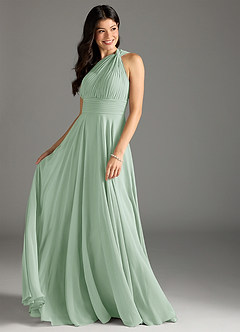 Azazie Charlize Bridesmaid Dresses Agave A-Line One Shoulder Chiffon Dress image3
