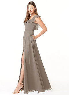 Azazie Jinny Bridesmaid Dresses Taupe A-Line Square Neckline Ruched Chiffon Dress image3
