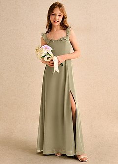 Azazie Chip Girls Formal Flower Girl Dresses Moss Green A-Line Sleeveless Chiffon Dress image5