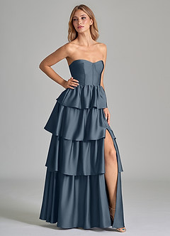 Azazie Faye Brautjungfernkleider A-Linie Gestreift Stretch-Satin Kleid Zwielichtviolett image1
