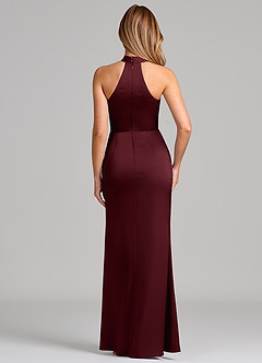 Azazie Karlotta 신부 들러리 드레스 쉬스 주름진 스트레치 새틴 바닥 길이 드레스 image2