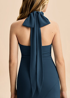 Azazie Velli Junior Robe Sirène en Mousseline de soie Col haut Bleu Marine Foncé image5