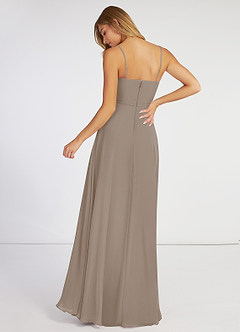 Azazie Evaline Final Sale Taupe A-Line Ruched Chiffon Dress image2