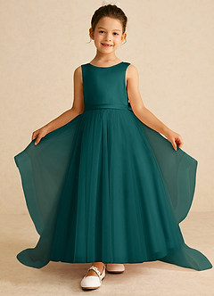 Azazie Pumpkin Flower Girl Dresses Peacock A-Line Convertible Tulle Dress image2