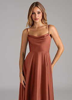 Azazie Elle Brautjungfernkleider A-Linie Plissee Stretch-Satin Kleid Lehm image2