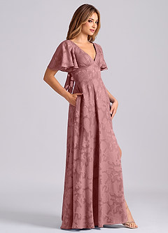 Azazie Kimber Bridesmaid Dresses Dusty Rose A-Line with Pockets Floral Burnout Dress image3