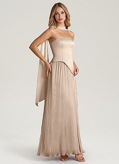 Azazie Tierney Brautjungfernkleider Wandelbar A-Linie Schulterfrei Chiffon Kleid Taupe image7