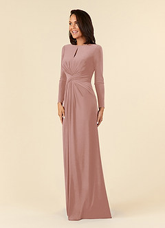 Azazie Natalya Mother of the Bride Dresses Dusty Rose A-Line Pleated Luxe Knit Dress image2