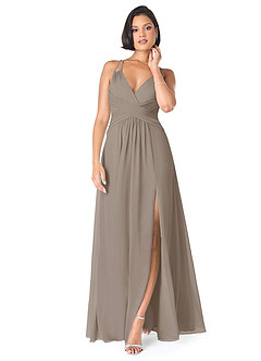 Azazie Farren Bridesmaid Dresses Taupe A-Line Pleated Chiffon Convertible Dress image1