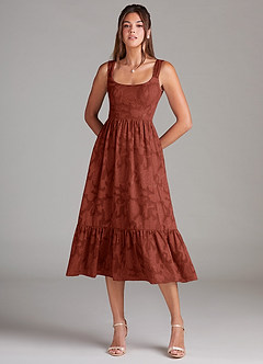 Azazie Alissa Bridesmaid Dresses Terracotta A-Line with Pockets Floral Burnout Dress image3