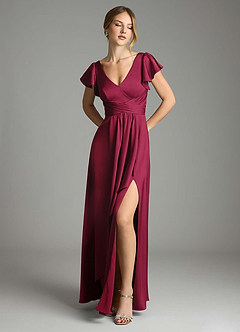 Azazie Omari Bridesmaid Dresses Burgundy A-Line Stretch Satin Dress image1